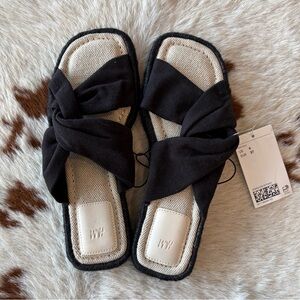 H&M Black and Cream Knotted Slide Sandals